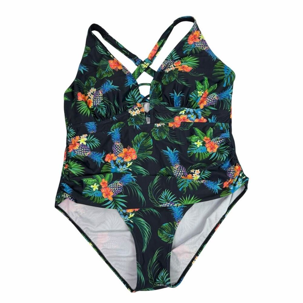 Black Tropical One Piece Swimsuit size 20W
